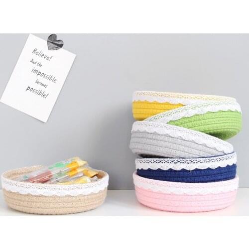 INS Cotton Rope Storage Basket Lace Decor Woven Kids Toys Hamper Cosmetics Sundries Organizer Box Dirty Clothes Laundry Baskets