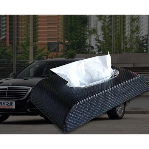 Carbon Fiber Pattern Leather Car Tissue Box Black Red Block Type Towel Paper Cover Case for Interior Styling