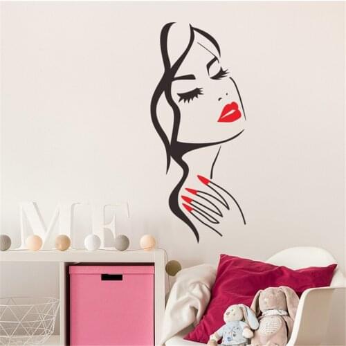 Beautiful Red lips girl Wall Sticker Self-adhesive Removable DIY Wallpaper Mural Living Room Bedroom Background Decoration Decal