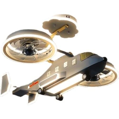 Fan Aircraft Lamp Childrens Room Boy Bedroom Chandelier Creative Combat Helicopter Model Room Lighting