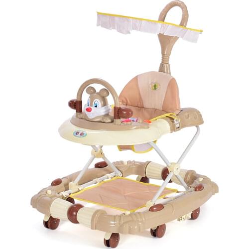 Multi-Function Anti-Rollover Foldable with Music Baby Walker 8 Wheels Child Walking Assistant Hand PushMulti-range Adjustment