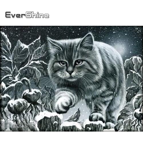 EverShine Diamond Embroidery Cat Mosaic Kits 5D DIY Diamond Painting Full Square Winter Cross Stitch Animal Picture Rhinestones