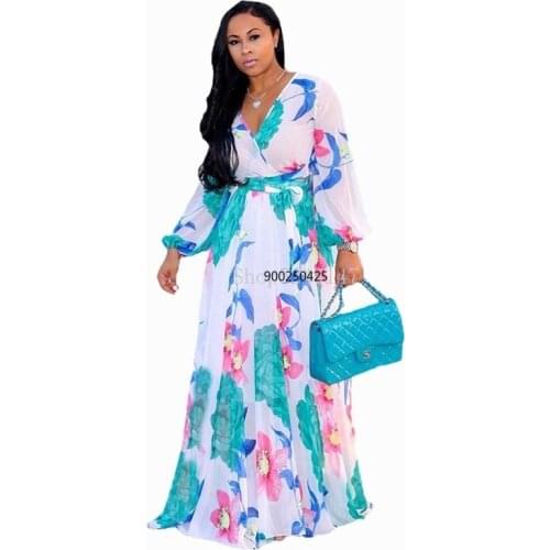 New style African Women clothing Dashiki fashion Print material chiffon long sleeves dress Super size S M - 4XL 5XL