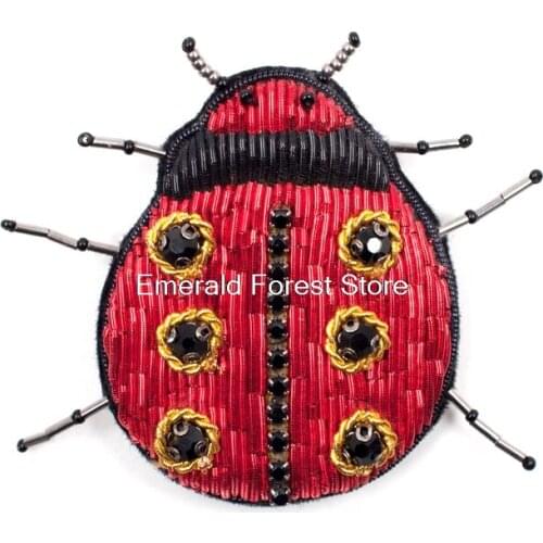 Original design Indian silk hand-embroidered accessories creative fun insect ladybug beetle diamond jewelry brooch