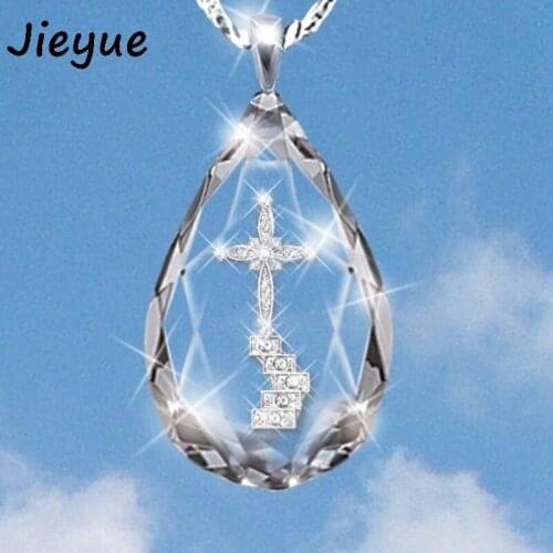 Unisex Crystal Cross Heaven Ladder Pendant Necklace Religion Necklace Couple Necklace Fashion Jewelry Lovers Gift for Women