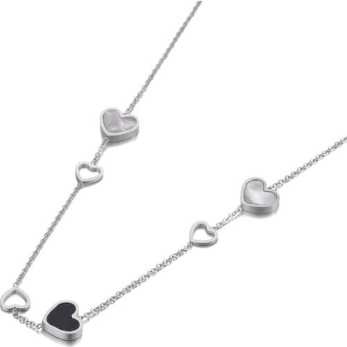 Trendy Titanium Steel 6Pcs Love Heart Charm Pendant Necklace Jewelry Acrylic & Shell Wedding Necklace For Women N20086
