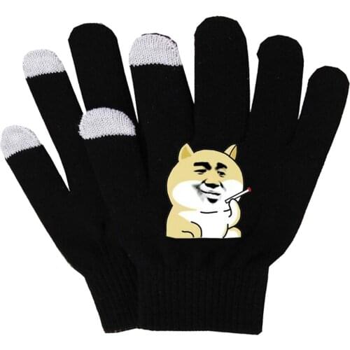 Anime doge Gloves Solid Color Warm Finger Cotton Gloves Black Gloves Knitting Wrist Gloves Stretch Knit Gloves