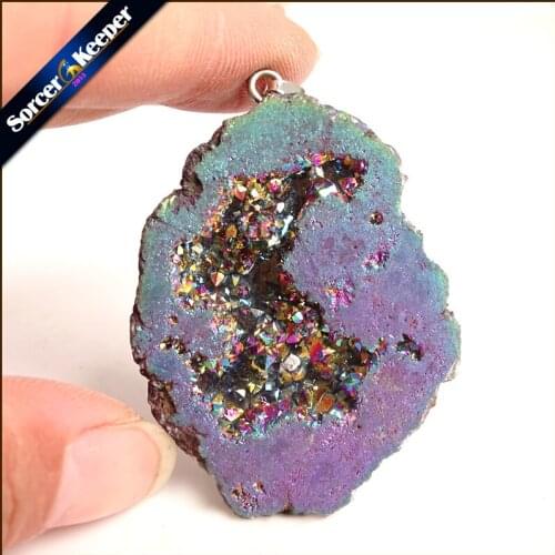 Natural Raw Mineral Crystal Pendant Druzy Drop Pendants Pendulum Chakra Natural Stone Pendants For Jewelry Making YS894