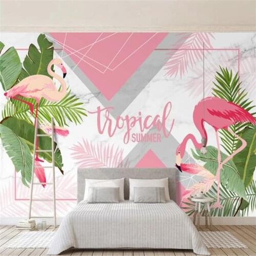 Custom 3D Photo Wall Paper Modern Flamingo Geometric Marble Pattern Mural Large Bedroom Living Room Sofa Wallpaper Wall Painting