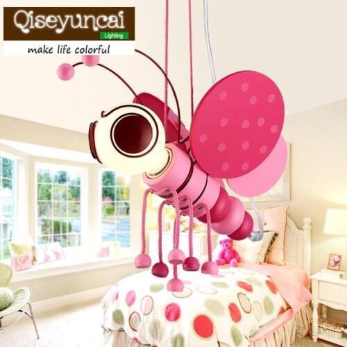 Qiseyuncai Modern childrens room cartoon little bee chandelier creativity personality lovely pink blue study bedroom lamps