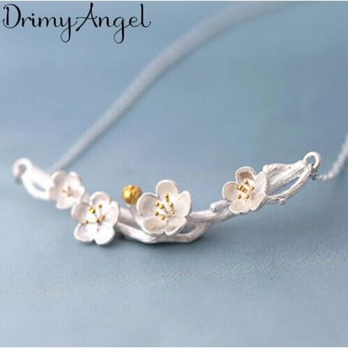 Silver Color Necklaces Handmade Anti-allergic Blossom Plum Flower Pendants&Necklaces Collar Colar de Plata