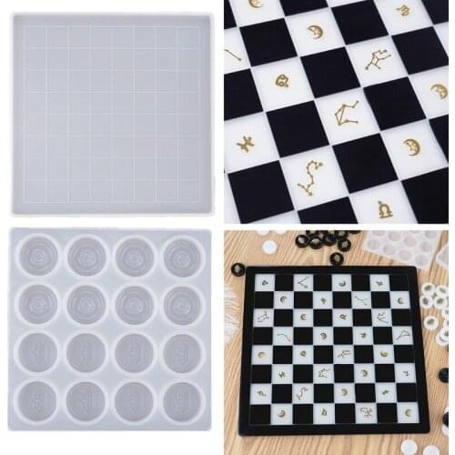 Handmade Chess Set and Checker Game Board Resin Casting Mold International Checkers Toy Silicone Mould Epoxy Resin Craft