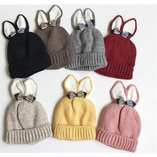 Rabbit Ears Baby Hat Beanie Caps Warm Winter Kids Baby Girl Hat Bows Warm Thicken Children Toddler Bunny Hat