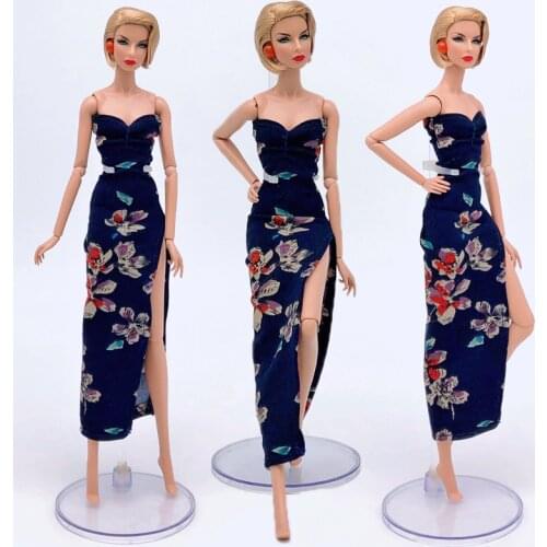 11.5" BJD Clothes Fashion off Shoulder Dark Blue Floral Dress for Barbie Dolls Accessories Party Gown Princess Vestidoes Toy 1/6