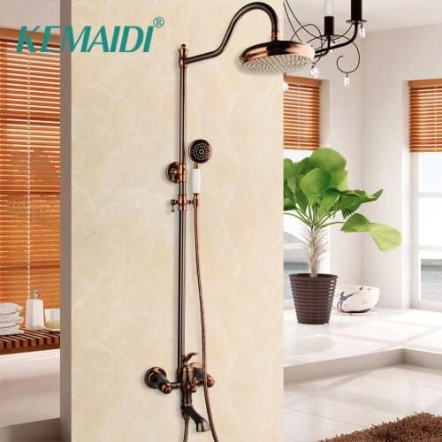 KEMAIDI Solid Brass Handle Bathroom Bathtub Mixer Rainfall Hand Shower & Spray Shower Facuet Rose Golden Shower Faucet Set