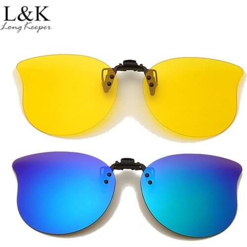 LongKeeper Unisex Clip On Polarized Sunglasses Men Women Yellow Lens Night Vision Glasses UV400 Fishing Driving Sun Glasses