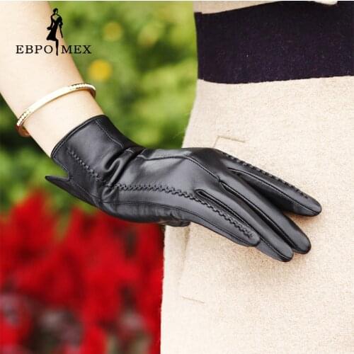 Special promotions fashion Female gloves,Genuine Leather,Length 25 cm,Black leather gloves,Ladies gloves, winter Womens Gloves