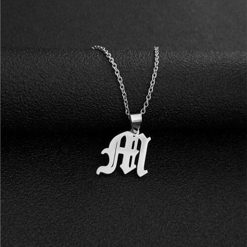 Old English Initial Necklace Women Men Custom Name Letter Necklace Alphabet A B C D E H M S T U V W X Personalized Colar