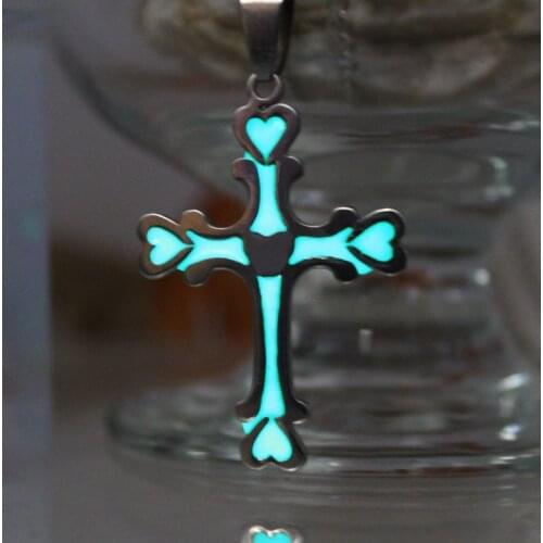Glowing CROSS Necklace cross love stainless steel Necklace GLOW in the DARK night Fluorescent Christmas gifts men women girls