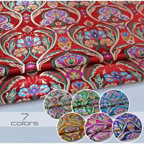 100*70cm Vintage Chinese Style Jacquard Satin Fabric For Sewing Kimono Cheongsam Gown Bag Stage Party Garment Fabric