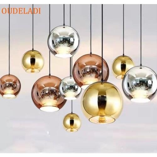 Vintage Loft Plated Copper Glass Ball E27 Pendant Lights for Restaurant Dining Room Lighting Fixture