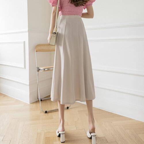 2021 Spring Summer Womens Korean Apricot Black Long Skirts Women High Waist Chiffon Pleated Skirt Jupe Femme Faldas Saia Y373