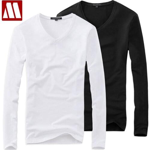 Plus Size Summer Style Solid V Neck T Shirt Men 5XL Cotton Long Sleeve Camisa Masculina Mens 16Color Black Navy Tshirt 2021 New