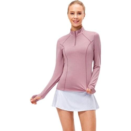 Autumn Winter Women Sports Running T-Shirts Long Sleeve Quick Dry Windproof Stand-up Collar Yoga Top Gym Fitness Workout Clothes