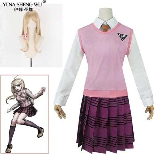 New Danganronpa V3 COSPLAY Akamatsu kaede costume Womens uniform Anime Shirt / Vest / skirt / socks/Wigs JK school uniform