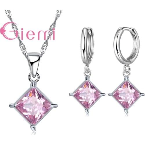 Big Promotion 925 Sterling Silver Necklace Earrings Jewelry Sets for Women Female Classic Square Clear Zircon Bijoux