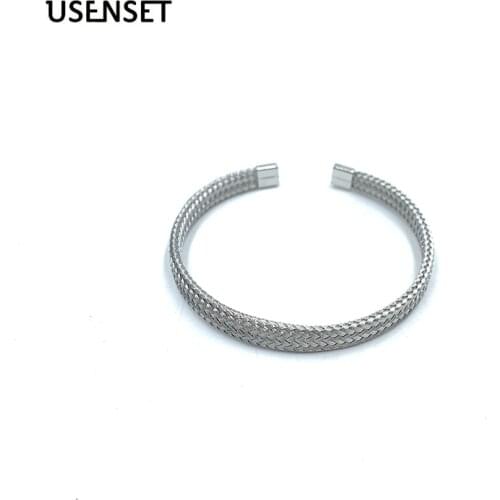 High Quality Stainless Steel Adjustable Women Bracelet Open Bangle Wheat Weave Cross Bracelets 7MM Bangles For Girl
