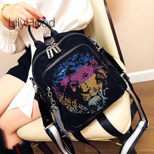 Lady Trends Vegan Leather Diamonds Roomy Backpack Women Fashionable High Quality Pu Leather Travel Luxury Lion Book Knapsack