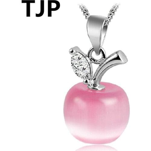 TJP Cute Apple Shaped Female Pendants Necklace Jewelry Top Quality 925 Sterling Silver Choker Necklace For Girl Wedding Party
