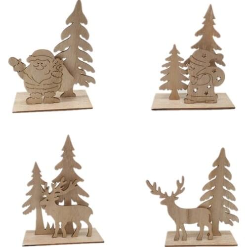 1 set Wooden Elk Christmas Tree Pendants Christmas Wood Elk Hanging Ornaments Hangable for Xmas Tree Home Wall Door Decor
