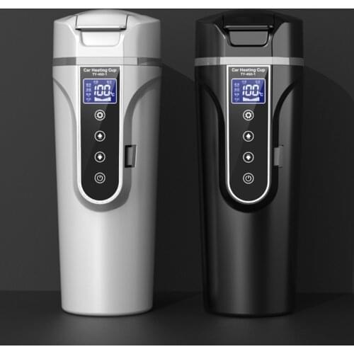 12V 24V Portable Car Heating Cup Stainless Steel Water Warmer Bottle Car Kettle Coffee Mug LCD Display Temperature