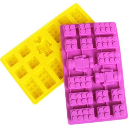 16 Holes Lego Robot Brick Blocks Shaped Rectangular DIY Chocolate Silicone Mold Ice Cube Tray Cake Tools Fondant Moulds