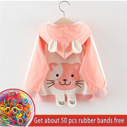 2020 Girls Cartoon Cat Coat with Ear Hoodie Spring Autumn Childrens Outwear Jackets & Coat Fashion Clothes for Girls Child 1-4T