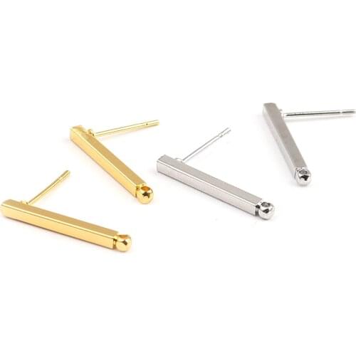 3 Pairs Zinc Based Alloy Rectangle Ear Post Stud Earrings Findings Silver Color W/ Loop (Fits 4mm Dia.) 20X2mm For DIY Jewelry