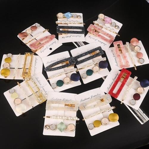 3 Pcs Set Pearls Acetate Hollow Haar Clip For Women Headwear Acrylic Hairpins Barrettes Pin Accessories Hair Jewelry