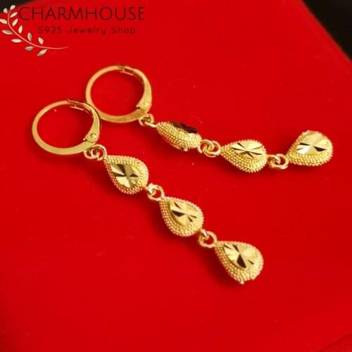 African Gold GP Earrings For Women Long Tassel Waterdrop Earing 24K Gold Jewelry Pendientes Mujer Brincos Femme Wedding Jewelry