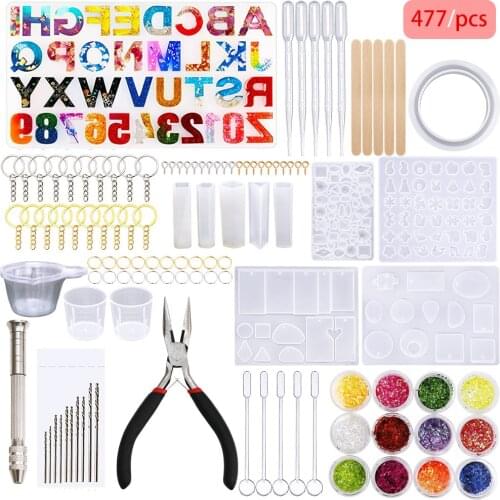Alphabet Number Combination Decorative Pendant Glitter DIY Handmade Crystal Glue Set Silicone Molds for Epoxy Resin 477 PCs