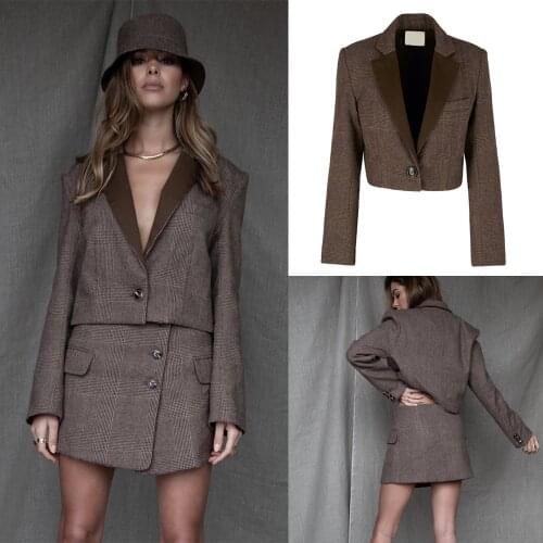 Double-Sided Wearable Suit Jacket Vintage England Style One Button Blazer & A Line Skirt Streetwear Casual Daily Wear