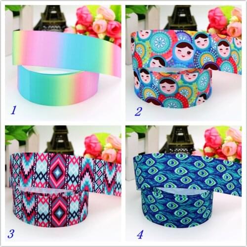 DHK 1.5'' 5yards aztec peacock color printed grosgrain ribbon headwear hair bow diy party decoration wholesale OEM 38mm C1350