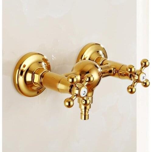 European copper natural jade washing machine hot and cold water faucet Wall-mounted antique double control faucet