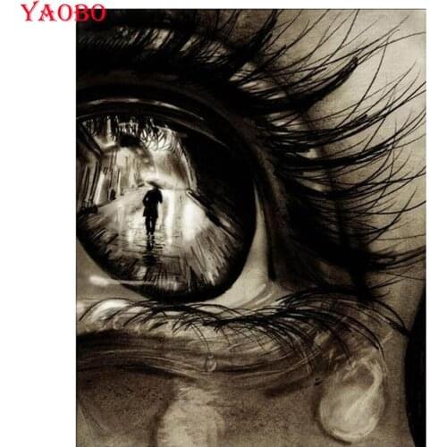 Fantasy art 5D Square/round Diy Diamond Embroidery black white eye Tear Full Diamond Painting Kit Mosaic pattern Diamond Picture