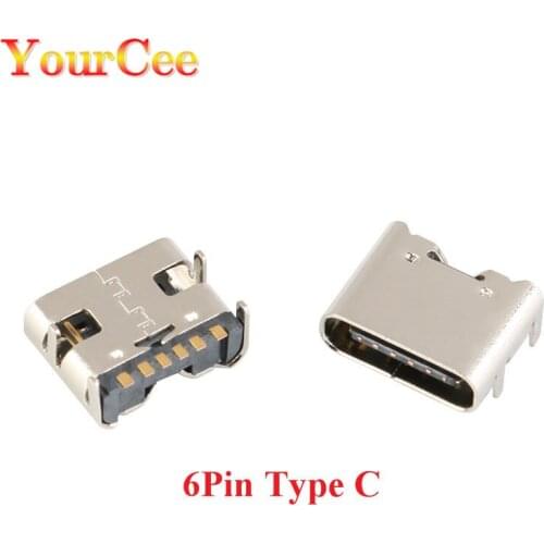 50pcs/lot 6 Pin SMT Socket Connector Micro USB Type C 3.1 Female Placement SMD DIP For PCB design DIY high current charging