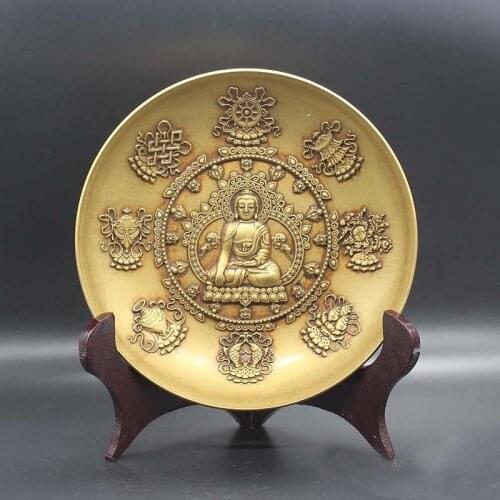 Temple family Effective protection Om mani padme hum Mantra Sakyamuni Tathagata Buddha Eight auspicious symbols talisman statue