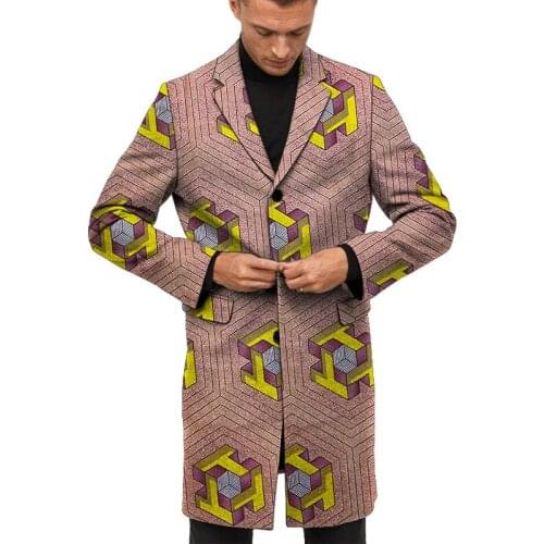 Custom Tailored Long Blazers For Men Retro Abstract African Print Suit Jackets Ghana Style Wedding Party Wear
