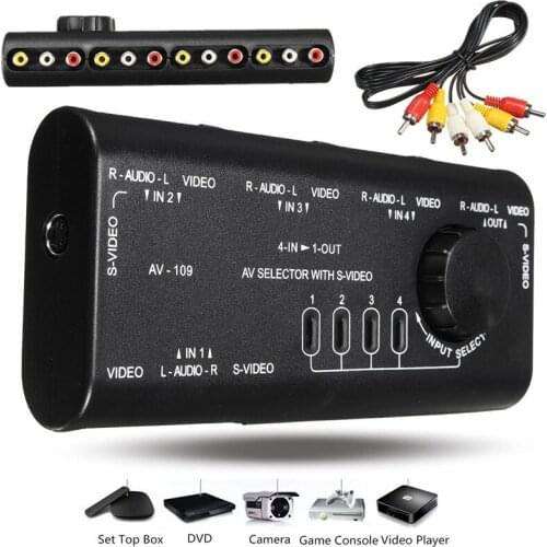4 in 1 Out AV RCA Switch Box 4 Way Selector with RCA Cable AV Audio Video Signal Switcher Splitter For Television DVD VCD TV