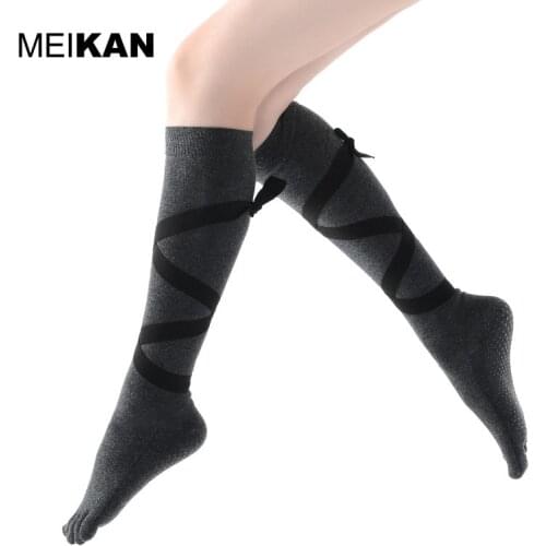 MKYG1809 MEIKANG Brand Women Long Tube Toe Yoga Socks With Strap Silicone Anti-Skid Non-Slip High-Quality Professional Yaga Sox